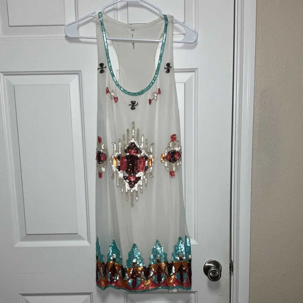 Willow & Clay Sequin Embellished Mini Dress - White and Multicolor